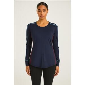 L'Etoile Sport Striped Long Sleeve Crew Neck Active Top Navy Women's Size XL